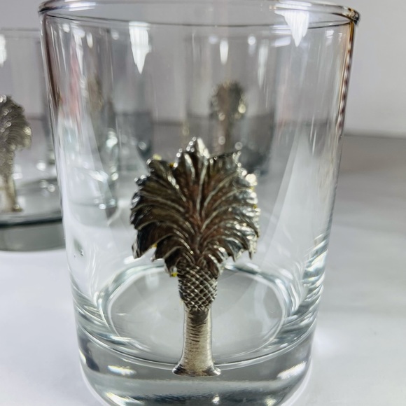 Glass Tumblers with pewter palm trees - set of 4 - Picture 2 of 5